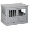 PawHut Wooden Dog Crate, Dog Furniture End Table with Triple Doors Steel Tubes Pewter Gray
