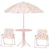 Kids Picnic Table and Chair Set, Outdoor Activity Table with Foldable Chairs, Removable Umbrella for Backyard, Pink