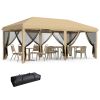 Outsunny Outdoor Entertaining: 10x20' Beige Pop-Up Canopy Tent with Netting Sidewalls