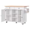 Kitchen Island Cart, with Solid Wood Top and Storage Cabinet, Mobile Rolling Table with Drop Leaf, Drawers, Spice Towel Rack
