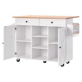 Kitchen Island Cart, with Solid Wood Top and Storage Cabinet, Mobile Rolling Table with Drop Leaf, Drawers, Spice Towel Rack