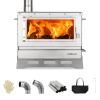 Hot Tent Stove Wood Burning with Chimney Pipe, Portable Folding Tent Wood Stoves include View Glass & Carry Bag for Outdoor Heating, Cooking, Hunting