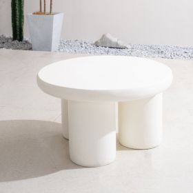 27.5" Off-White Magnesium Oxide Outdoor Round Coffee Table