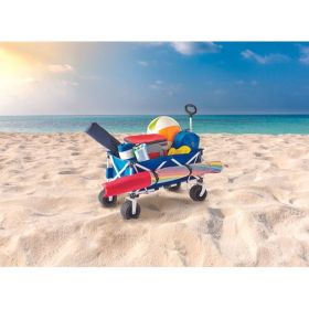 Folding All-Terrain Wide-Track Wheeled Beach Wagon; Blue