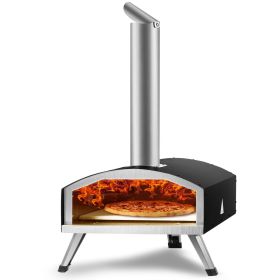 Outdoor Oven 12-inch Pellet and Charcoal Fired Maker, Portable Outside Stainless Steel Grill with Pizza Stone, Waterproof Cover, Shovel