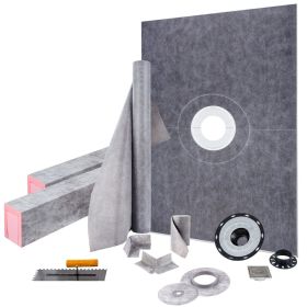 Shower Curb Kit, 38"x60" Watertight Shower Curb Overlay with 4" ABS Central Bonding Flange, 4" Stainless Steel Grate