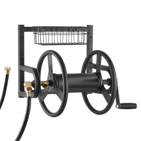 Wall Mounted Garden Hose Reel, Holds 125 ft 5/8-inch Hose, Heavy-Duty Water Hose Winder, Space-Saving Design