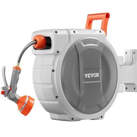 Retractable Garden Hose Reel, 1/2 Inch x 65 ft Wall Mounted Hose Reel, Heavy Duty Garden Hose Reel with 9 Patterns Nozzle, Any Length Lock