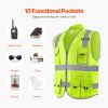 VEVOR Safety Vest, 10 Pockets Yellow Safety Vest, High Visibility Zipper Front Safety Vest with Reflective Strips
