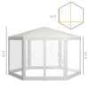 13' x 11' Sun Shelter, Hexagon with Mesh Screen Walls, Cream White for Outdoor Parties