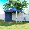 Outsunny 10' x 10' Heavy Duty Pop Up Canopy Tent with Sidewall, UPF50+ Instant Sun Shelter with Storage Pockets, Dark Blue