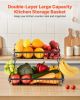 2 Tier Fruit Basket, Countertop Fruits Vegetable Bowl with Banana Hangers, Metal Wire Storage Stand for Kitchen Counter