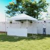 Outsunny 10' x 10' Pop Up Canopy Tent with 2 Half Sidewalls, UV50+ Instant Sun Shelter with Wheeled Carry Bag, White