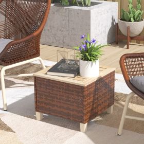 Outdoor Side Table with PE Patio End Table with Natural Fir Tabletop and Legs (Option: Brown-510x160x340 mm)
