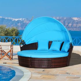 4-Piece Round Convertible Daybed with Cushions (Option: Light Blue-1170x320x610 mm)