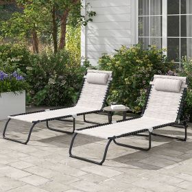 2 Folding Chaise Lounge Pool Chairs with 4-Position Reclining Back (Option: Cream White-770x260x600 mm)