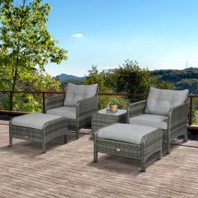 5 Pieces Lounge Chair Outdoor Patio Conversation Set with 2 Cushioned Chairs (Option: Grey-640x640x530 mm)