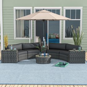 8 Piece Patio Furniture Set with 4 Sofa Chairs & 4 Tables with Storage & Umbrella Hole (Option: Mixed-Gray-840x640x430 mm)